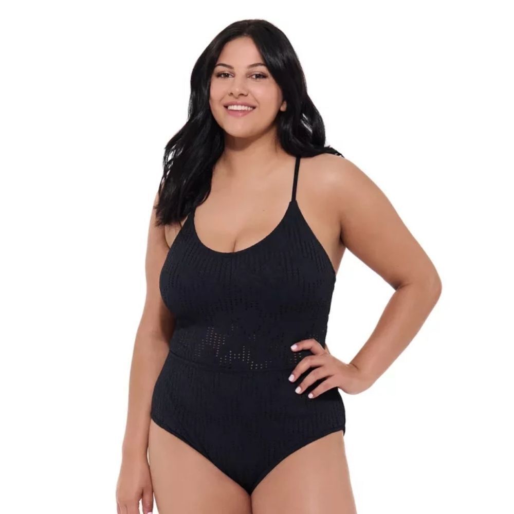 NINETY-NINE Black One Piece Criss Cross Back Bathing Suit Size Juniors P…